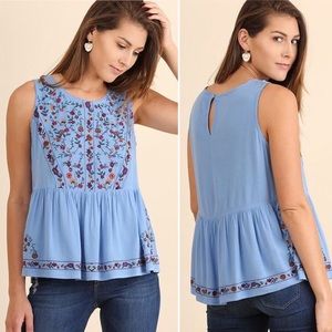 periwinkle floral embroidered sleeveless top